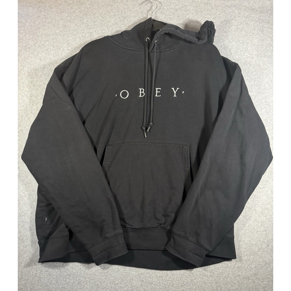 Obey Pullover Hoodie Size XL Black Cotton Spell Out Sweatshirt